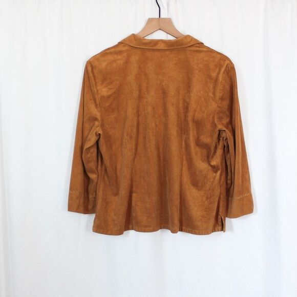 Vintage Brown Faux Suede Button Down Blouse Petite Large - Picture 3 of 7